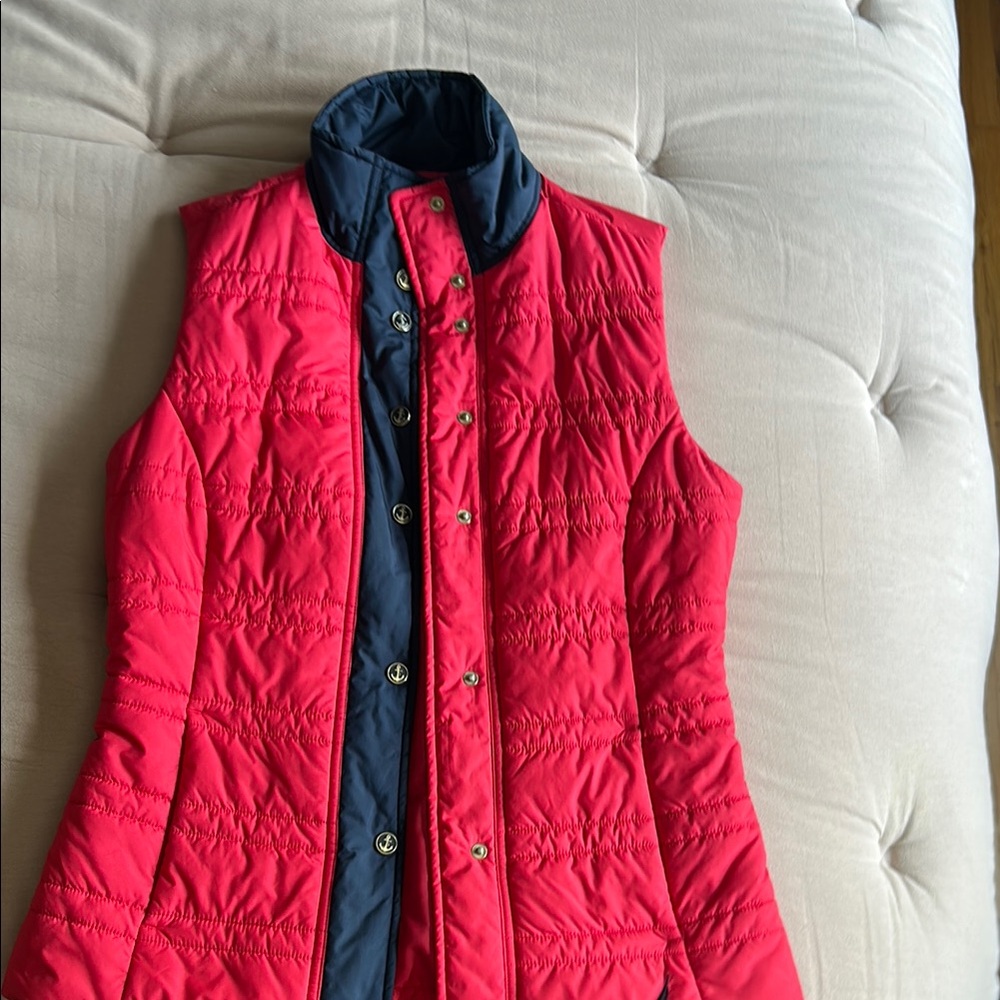 Nautica Red and Blue Quilted Vest with Stand-Up Collar